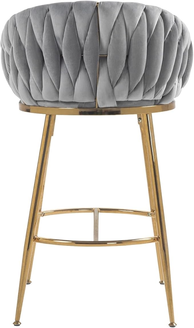 26'' Counter Height bar stools Set of 2 Kitchen Island Counter bar Stool with Hand- Wave Back, Golden Chromed Base and footrest,for Living Room