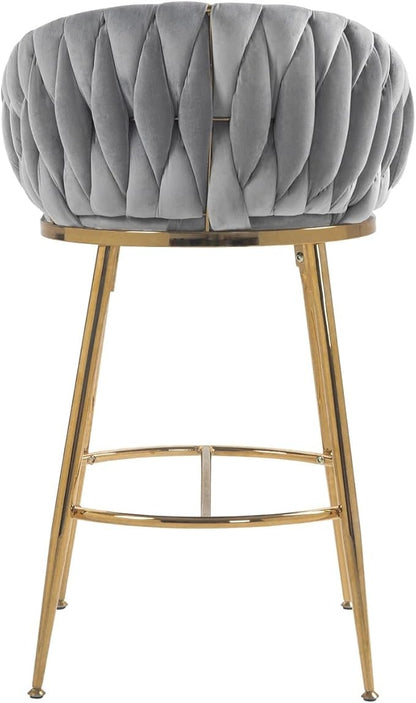 26'' Counter Height bar stools Set of 2 Kitchen Island Counter bar Stool with Hand- Wave Back, Golden Chromed Base and footrest,for Living Room