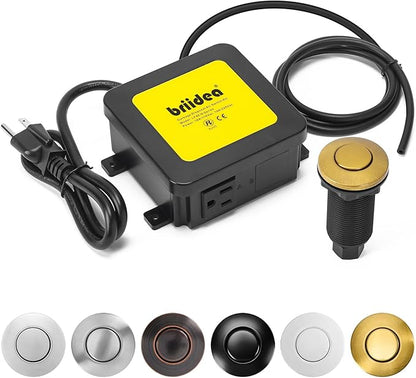 Garbage Disposal Air Switch Kit Sink Top Waste Disposal Long Stainless Steel Golden Brushed On/Off Air Button Food and Waste Disposals Part by Briidea, UL Listed