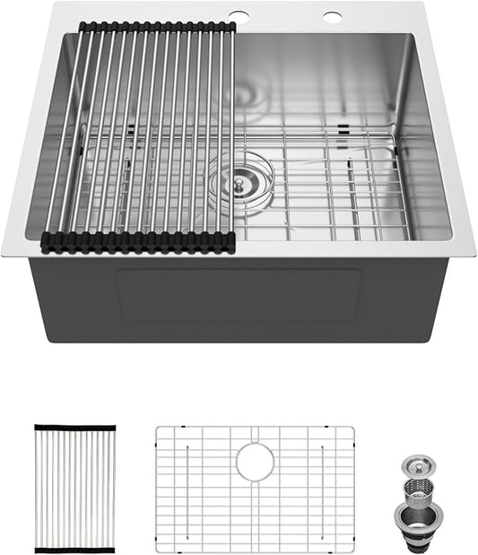 25 Drop In Kitchen Sink -Beslend 25x22 Inch Stainless Steel Kitchen Sinks 16 Guage Single Bowl Handmade Sinks Topmount Bar Sink Basin
