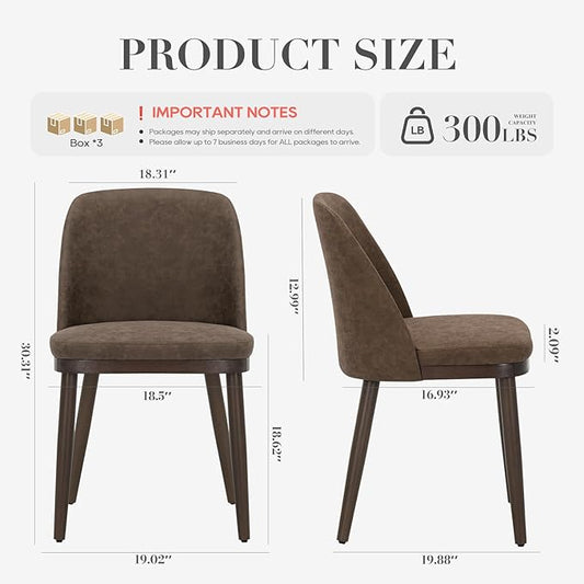 COLAMY Upholstered Dining Chairs Set of 6, Modern Kitchen Chairs with Back, Leather Side Dining Room Chairs with Wood Legs for Kitchen Dining Room Restaurant,Dark Brown