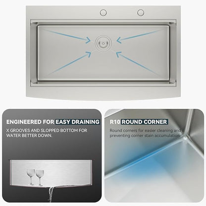 Lordear 33 Undermount Farmhouse Sink Workstation 33 x 22 Undermount Farmhouse Kitchen Sink Apron Front 16 Gauge Stainless Steel Deep Single Bowl Ledge Kitchen Sinks