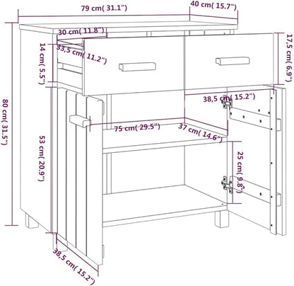 Sideboard Buffet Cabinet 31.1x15.7x31.5 in Light Grey Solid Pine Coffee Bar Console Cupboard for Living Room Entryway Kitchen Storage