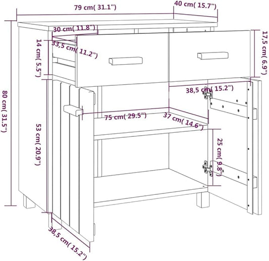 Sideboard Buffet Cabinet 31.1x15.7x31.5 in Light Grey Solid Pine Coffee Bar Console Cupboard for Living Room Entryway Kitchen Storage