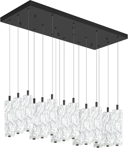 ykolupty Modern Crystal Chandelier 16-Lights Rectangular Chandeliers LED Dimmable Black Linear Chandelier Flush Mount Crystal Pendant Light for Living Room Dining Room Foyer