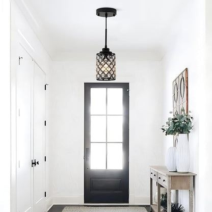 Small Pendant Light Fixtures,3-Pack Modern Pendant Lights Kitchen Island,Black Matte Finish Hanging Lighting K9 Crystal Mini Chandelier for Dining Room,Hallway,Bedroom,Foyer（3 Pack