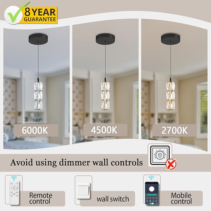 ykolupty Modern Pendant Lighting 1-Light Chandelier Black Pendant Light Indoor Hanging Light Fixture for Kithchen Island Dinning Room Bedroom