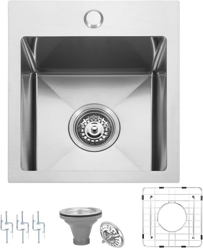 13×15 Inch Drop-In Bar Sink，18-Gauge Stainless Steel Small Kitchen Sink For RV & Bars With Accessories
