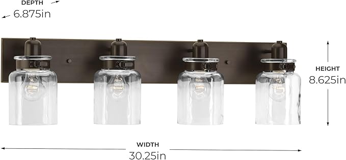 Progress Lighting P300048-020 Calhoun Collection Clear Glass Farmhouse Bath Vanity Light, 4-Light, Antique Bronze
