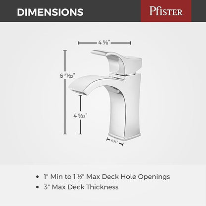 Pfister Venturi Bathroom Sink Faucet, Single Control, 1-Handle, Single Hole, Polished Chrome Finish, LF042VNCC
