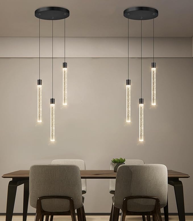 3 Lights Crystal Pendant Lights for Kitchen Island Mini Chandelier Adjustable Hanging Ceiling Light fixtures LED Dimmable Pendant Lighting for Dining Room Hallway