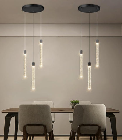 3 Lights Crystal Pendant Lights for Kitchen Island Mini Chandelier Adjustable Hanging Ceiling Light fixtures LED Dimmable Pendant Lighting for Dining Room Hallway