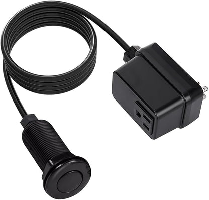 CLEESINK Garbage Disposal Switch, Cordless Air On Off Kit for Food Waste Disposer, Plastic Black, LONG 3.5" Sink Top Push Button