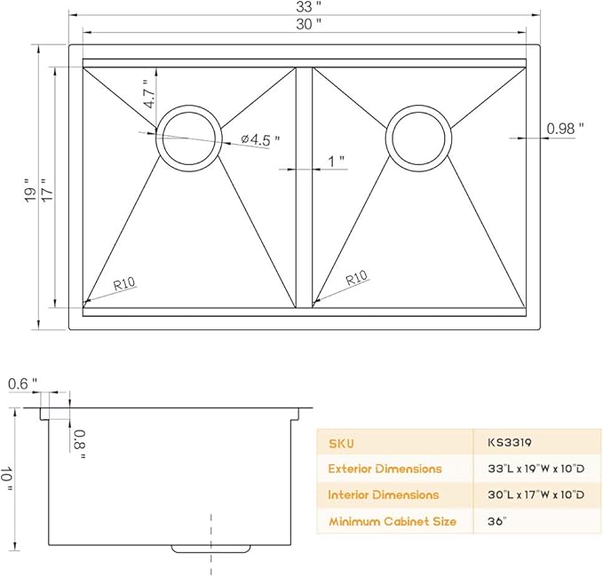 33 Inch Double Bowl Undermount Kitchen Sink Workstation-Bokaiya Stainless Steel 50/50 Double Bowl Kitchen Sink Undermount Ledge Workstation 16 Gauge 10 Inch Deep Double Basin with Cutting Board