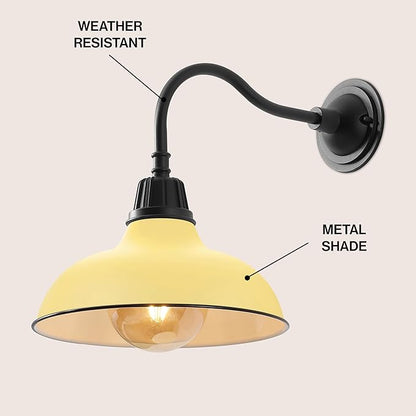 JONATHAN Y 12.25" Matte Yellow/Black 1-Light Farmhouse Industrial Outdoor Sconce, LED Gooseneck Wall Light for Porch, Metal Bowl Shade, Dimmable Vintage Exterior Fixture, LED Bulb Included (JYL7613H)