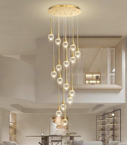 16 Light High Ceiling Crystal Chandelier Dimmable LED Pendant Lights with Remote Adjustable Chandeliers for Foyer Staircase Living Room Gold