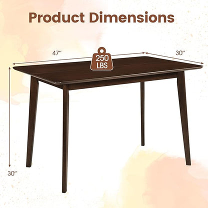 Giantex Dining Table for 4, 47" Rectangular Wooden Kitchen Table with Solid Rubber Wood Legs, Mid Century Modern Dinner Table for Dinette, Living Room, Home Office (Walnut)