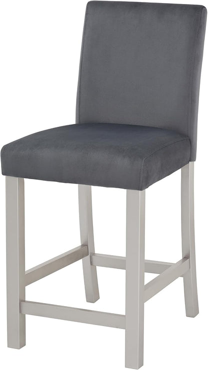 Counter Height Chairs for 4: 330 LBS Solid Wood Barstools - Ergonomic High Back Support for Kitchen Island & Dining Room - Silver Grey Upholstered Set