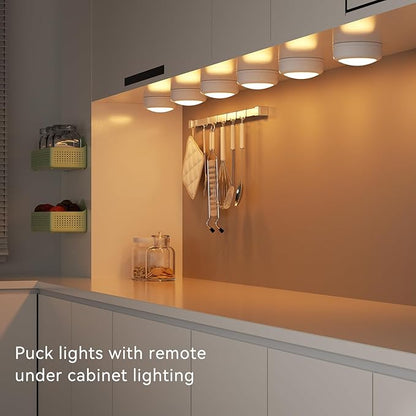 LED Puck Lights with Remote Control, 13-Color Under Cabinet Lighting Wireless, Battery Operated Stick-On Lights, Dimmable Push Light for Closet/Shelf/Wall (6 Pack)