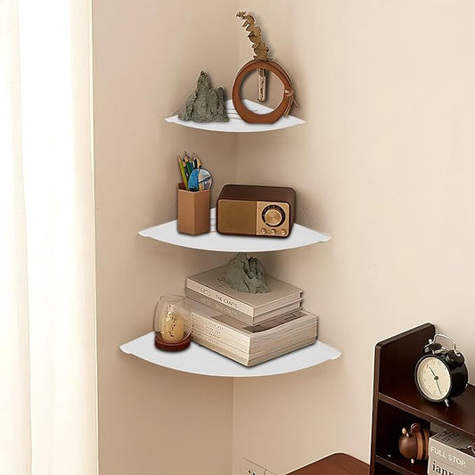Corner Shelf Wall Mount, Floating Corner Shelves,Corner withs Wire Hole for TV, Cable Box,Corner Wall Shelf for Bathroom, Bedroom, Kitchen, Livings Room, Study Room (White, 1Pack 9 in)