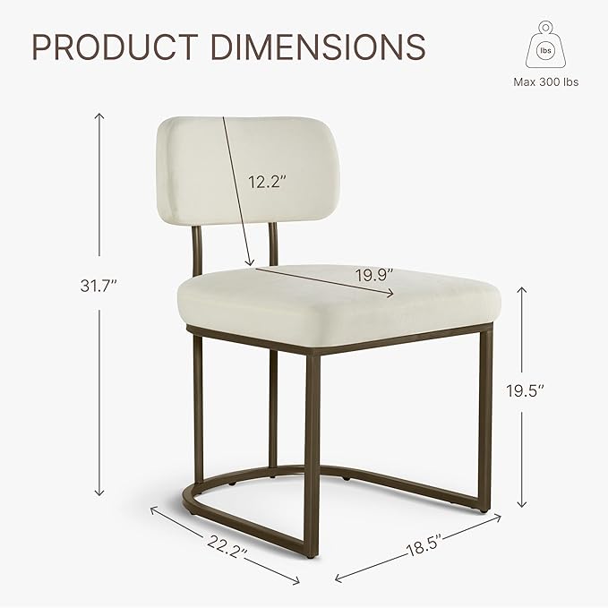 KISLOT Dining Chairs Set of 2, Upholstered Modern Kitchen Chairs with Ergonomic Backrest, Fabric Cushion Seat & Wire Drawing Metal Legs for Living Room, Restaurant, and Café, White