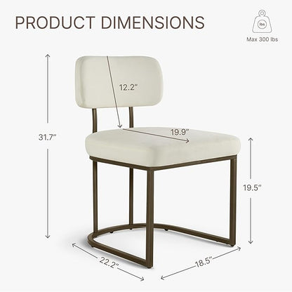 KISLOT Dining Chairs Set of 2, Upholstered Modern Kitchen Chairs with Ergonomic Backrest, Fabric Cushion & Wire Drawing Curve Metal Legs for Living Room, Restaurant, and Café, Ivory