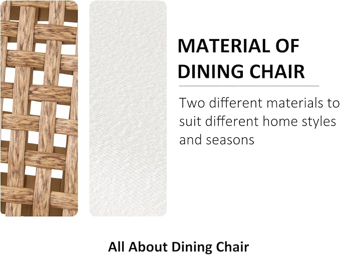 Rattan Dining Chairs, Modern Kitchen Chairs with Cane Woven Backrest Seat, Armless PE Wicker Accent Chairs for Dining Room with Metal Legs,Lamb White