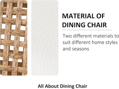 Rattan Dining Chairs, Modern Kitchen Chairs with Cane Woven Backrest Seat, Armless PE Wicker Accent Chairs for Dining Room with Metal Legs,Lamb White
