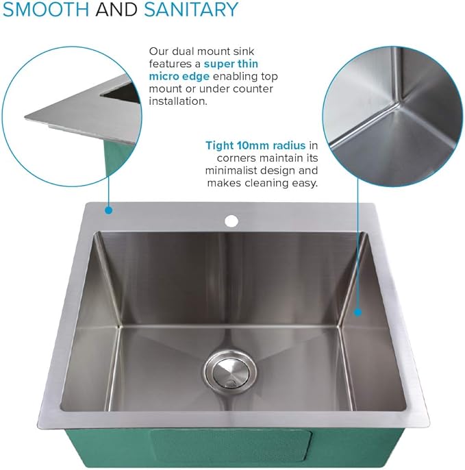 Transolid LSA3-252212-BS 25-in x 22-in Dual-Mount Laundry/Utility Sink Kit in Brushed Stainless