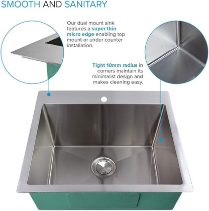 Transolid LSA3-252212-BS 25-in x 22-in Dual-Mount Laundry/Utility Sink Kit in Brushed Stainless