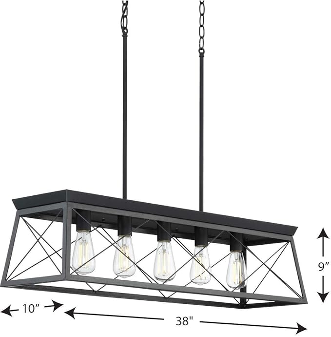 Progress Lighting Briarwood Collection 5-Light Dining Room Light Fixture, Farmhouse Style Modern Chandelier for Kitchen and Dining Room, 38" by 9", Black
