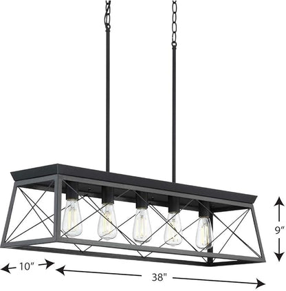 Progress Lighting Briarwood Collection 5-Light Dining Room Light Fixture, Farmhouse Style Modern Chandelier for Kitchen and Dining Room, 38" by 9", Black