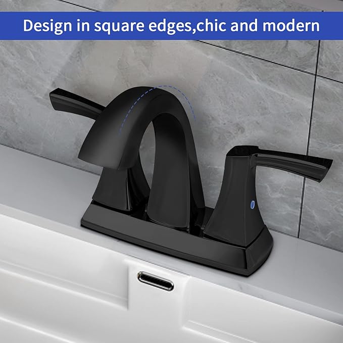 VXV Bathroom Faucet Matte Black, 2 Handles Low Arc Bathroom Sink Faucets, 4 Inch Centerset Bath Lavatory Faucets with Pop-up Drain & Faucet Supply Lines (MB)