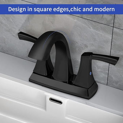 VXV Bathroom Faucet Matte Black, 2 Handles Low Arc Bathroom Sink Faucets, 4 Inch Centerset Bath Lavatory Faucets with Pop-up Drain & Faucet Supply Lines (MB)