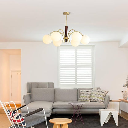 KCO Lighting 6 Light Gold Sputnik Light Fixture Vintage Brass Milk Glass Chandelier White Globe Pendant Lights Kitchen Island Modern Farmhouse Chandeliers for Dining Room