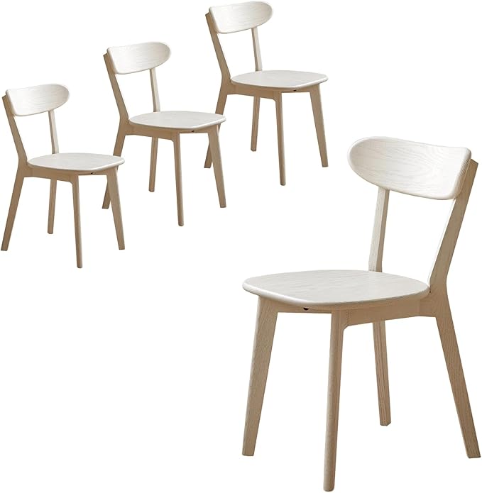 White Wood Dining Chairs Set of 4 – FAS Grade Solid Oak Mid-Century Modern, Curved Backrest, Sturdy Sword-Leg Design, 400 lb Capacity, Easy Assembly for Dining Room, Kitchen Table, or Home Use