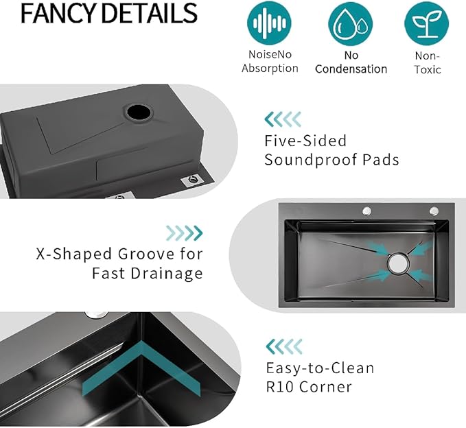 Gunmetal Black Kitchen Sink 30 Inch Modern Stainless Steel Drop in kitchen Sink Workstation Scratch Resistant Single Bowl Kitchen Sinks Farmhouse Deep with Faucet Combo