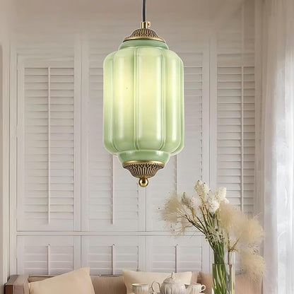 Vintage Milk Glass Pendant Light Antique Green Ceiling Light Fixture for Kitchen Island, Bedroom, Bedside, Dining Room, Hallway, Bulb Included