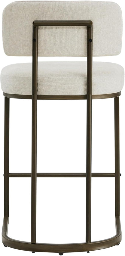 26" H Counter Height Bar Stools Set of 4, Modern Linen Fabric Upholstered Barstools with Backrest for Kitchen Island, Gold Metal Frames, Linen