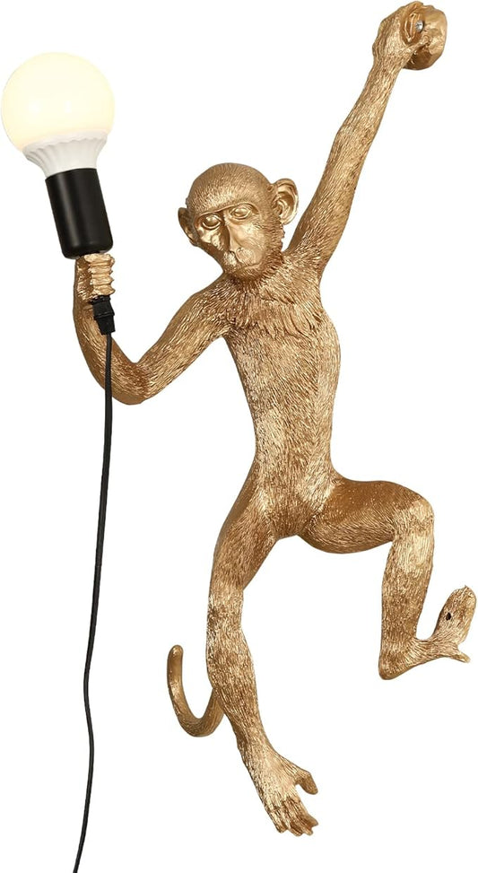 YIYIBYUS Monkey Wall Lamp, Vintage Resin Monkey Form Wall Lamp, Nordic Light Retro Resin Monkey Light Fixture, Modern Wall Lighting E26(Not Included) for Dining Living Room Bedroom (Golden)