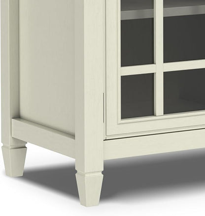 SIMPLIHOME Connaught Buffet - 60 inch Wide Solid Wood 3-Door Sideboard Buffet in Antique White, Traditional Storage Cabinet for Dining Room or Kitchen with Adjustable Shelves and Classic Molding