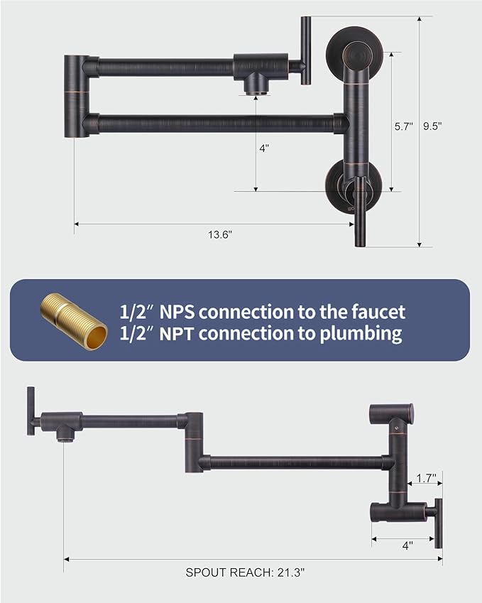 Pot Filler Oil Rubbed Bronze: WOWOW Solid Brass Pot Filler Faucet Two Attachment Single Hole Wall Mounted Stove Faucet with Double Joint Swing Arms
