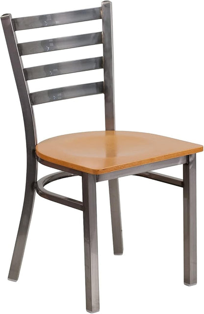 Flash Furniture 2 Pack HERCULES Series Clear Coated Ladder Back Metal Restaurant Chair - Natural Wood Seat