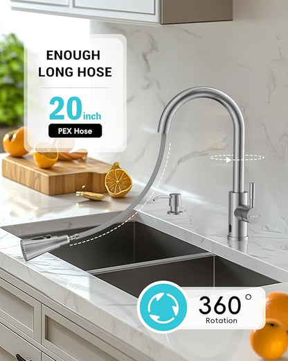 Touchless Kitchen Sink Faucet with Pull Down Sprayer, Motion Sensor Touch on Faucets for Kitchen Sink, 360° Swivel Spout, Brushed Nickel