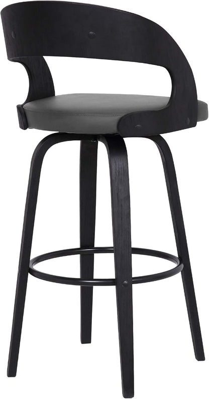 Armen Living Shelly 30" Bar Height Swivel Gray Faux Leather and Black Wood Bar Stool - Set of 4