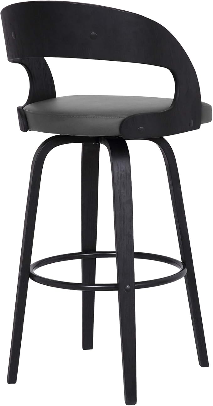 Armen Living Shelly 26" Counter Height Swivel Gray Faux Leather and Black Wood Bar Stool - Set of 2