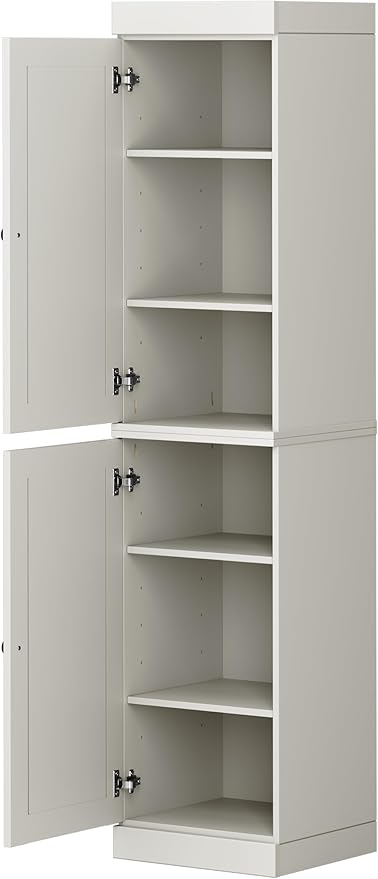 Palace Imports Solid Wood Kitchen Pantry - Narrow Storage Cabinet - Raised Panel Doors, Adjustable Shelves, Off White, 16.5" Wide x 71.5" Tall, 100% Eco-Friendly Wood, Modular Pantry Cabinet Systems