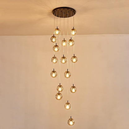 SZXYKEJI 16 Light Chandelier Mid Century Glass Globe Staircase Long Pendant Light Fixture Large Chandeliers for High Ceiling Light LED Bulbs for Living Room Foyer Hallway