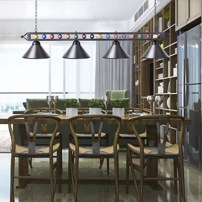 Wellmet 4 Lights Pool Table Light, 70inch Billiard Lighting Fixture with Lamp Shades for Pool Billiard Table, Industrial Hanging Pendant Light Chandelier for Game Room, Kitchen, Dining Room