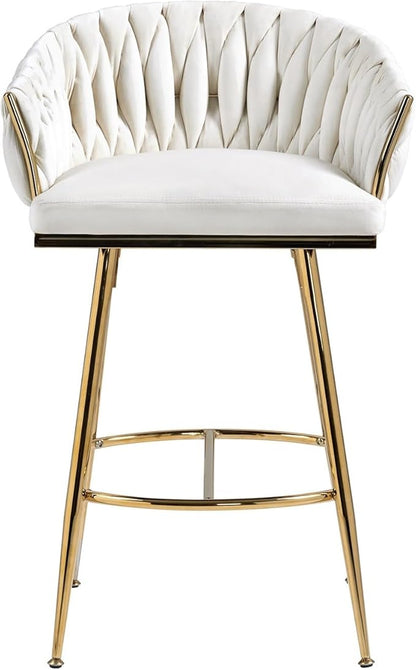 26'' Counter Height bar stools Set of 2 Kitchen Island Counter bar Stool with Hand- Wave Back, Golden Chromed Base and footrest,for Living Room